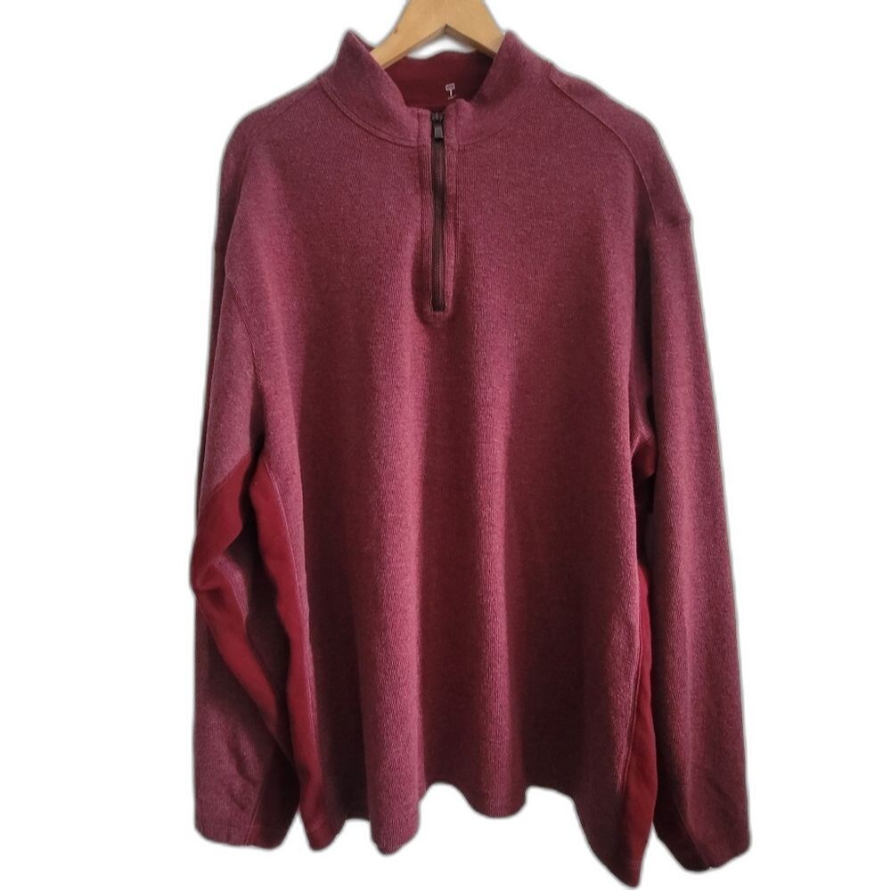 Roundtree and yorke Mens Burgundy Quarter-Zip Sweater size XLT